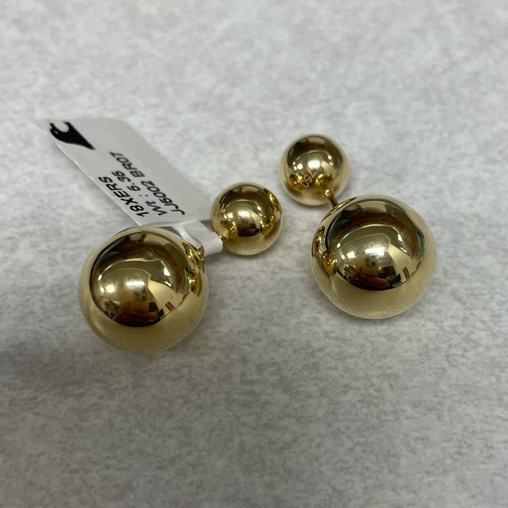 18k Double Ball Stud Earrings. Front Back Earrings